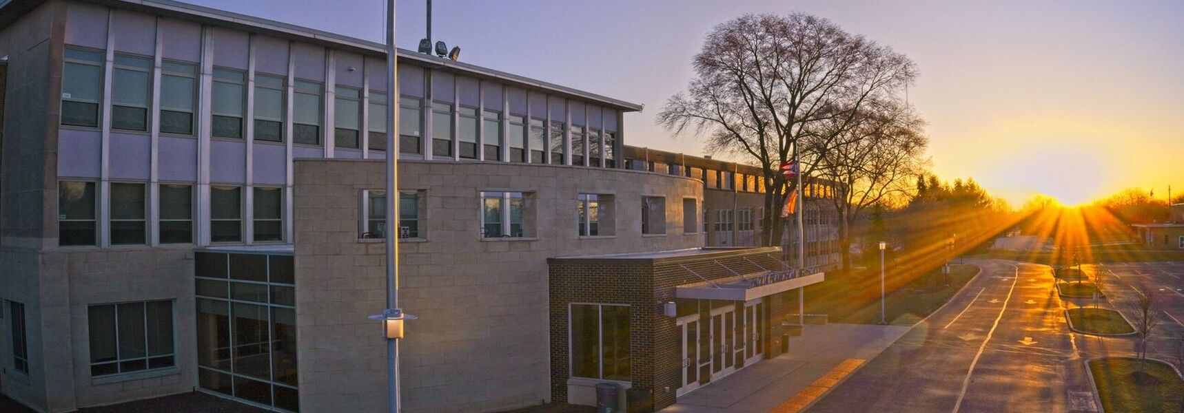 School building at dusk